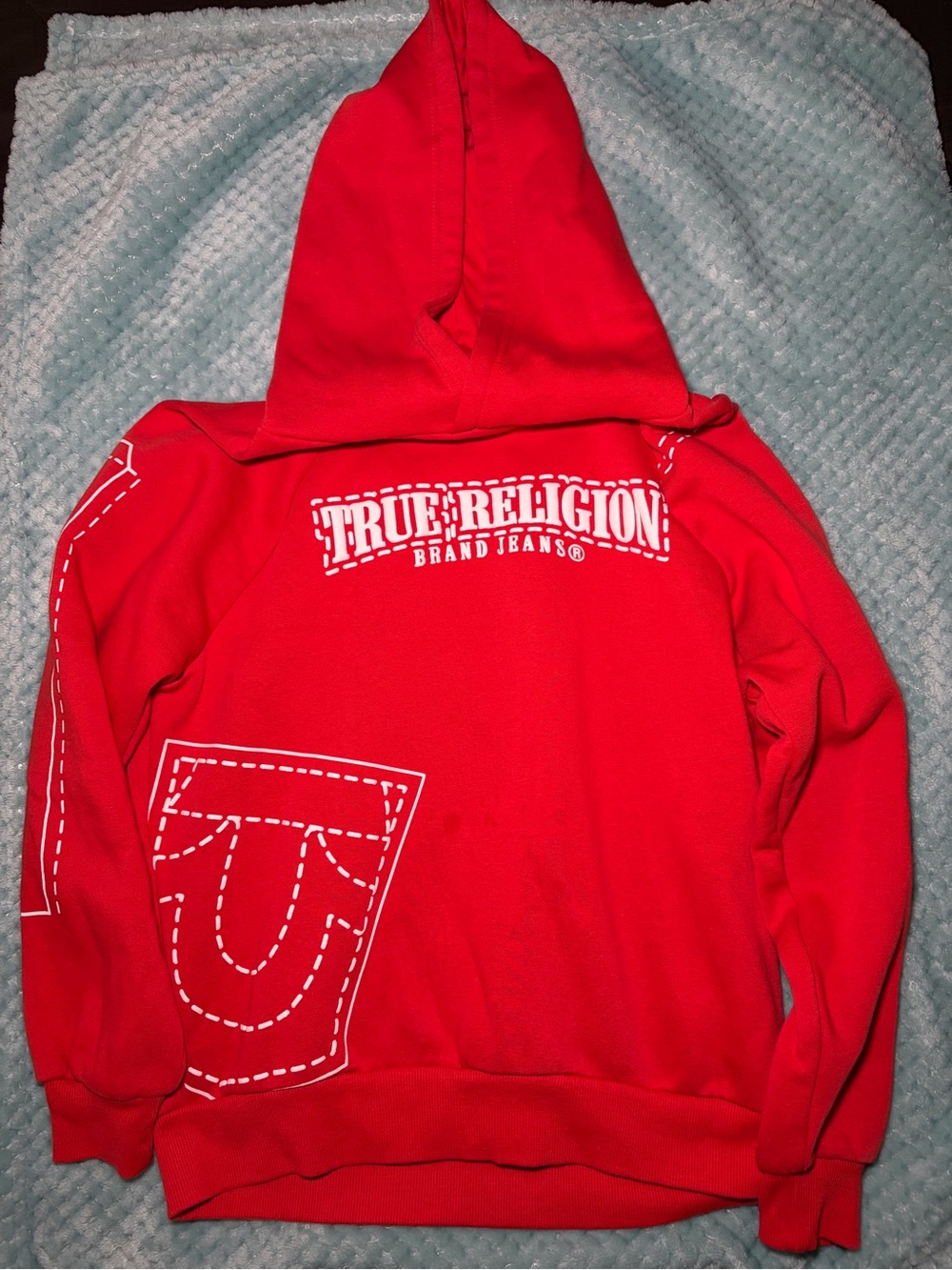 True Religion Red Pullover Hoodie with Branded Neck Label